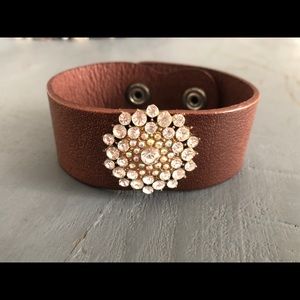 STUNNING Handmade Leather Cuff w/ Rhinestone Decor